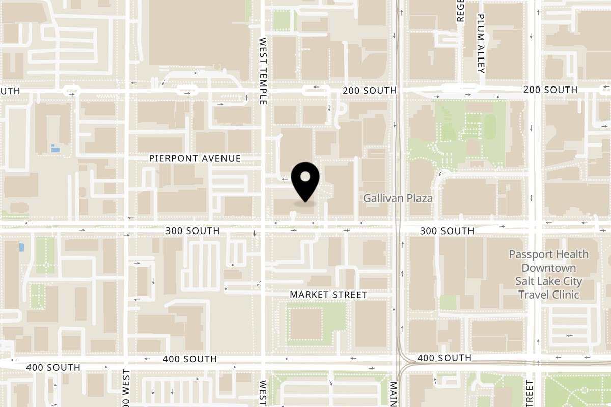 Map showing the location of Steyk Center on 50 W Broadway Suite #100 in Salt Lake City